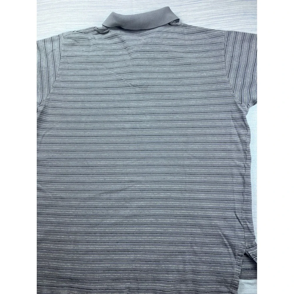 Polo Ralph Lauren Mens Large Blue‎ Grey Striped Short Sleeve Pique Polo Shirt